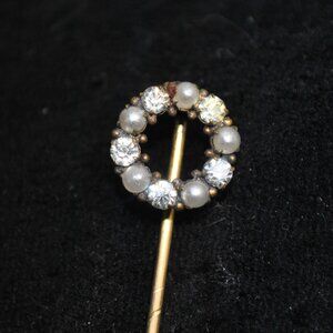 Antique Circle Stick Pin with Paste Glass & Pearls